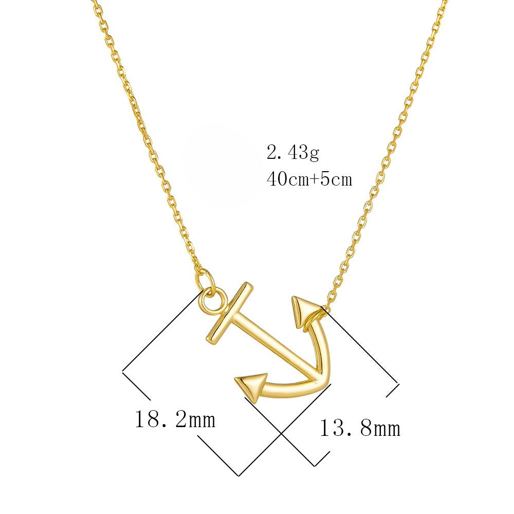 Anchor Pendant With Pure Silver Necklace, Hip-Hop Trendy Elegant Ladies'