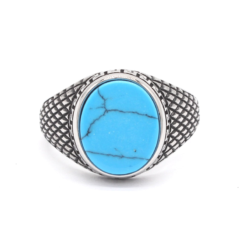 Planderful Turquoise Gemstone Titanium Steel Ring For Men Unisex Protection Statement Everyday Genie