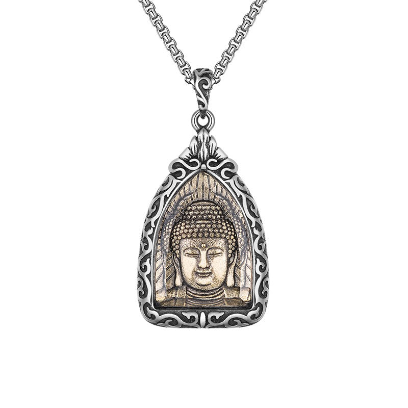 Steel Necklace - Vintage Guardian Gods Zodiac Buddha Stainless Steel Retro Design Everyday Wear
