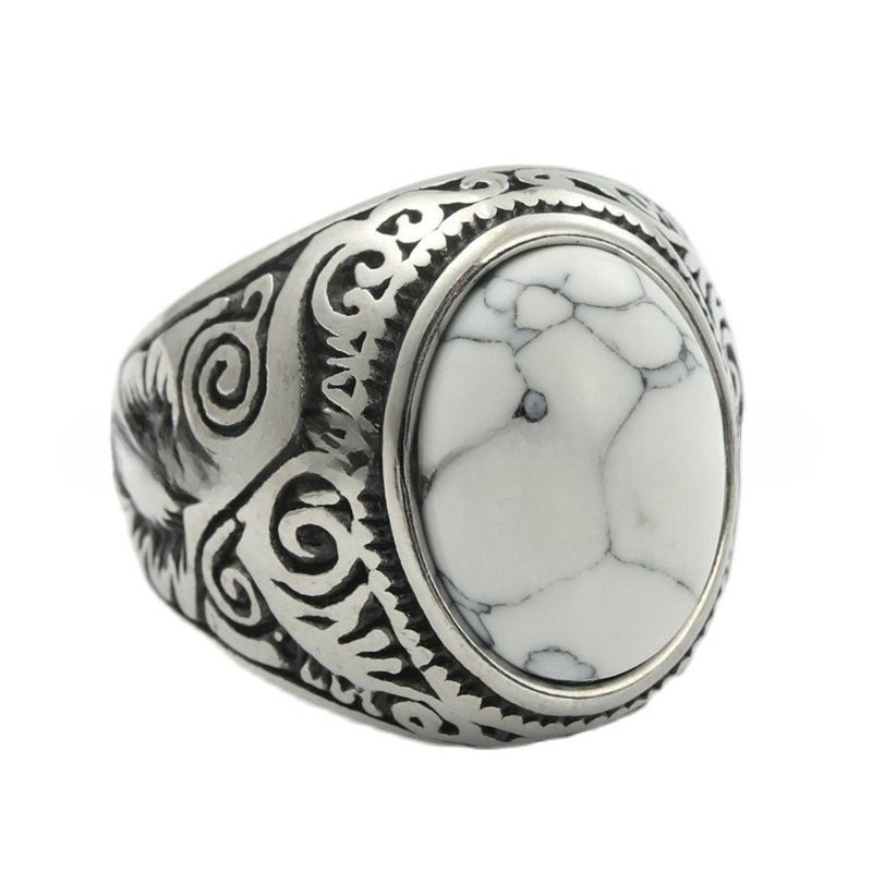 Planderful Stainless Steel Turquoise Ring Unisex Bold Retro Men Accessories For Everyday Style