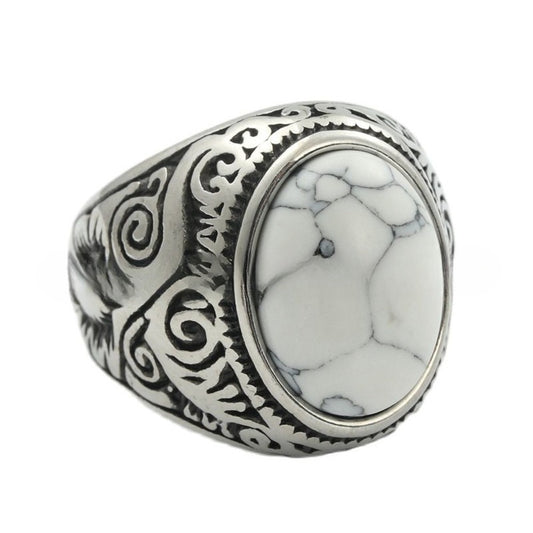 Planderful Stainless Steel Turquoise Ring Unisex Bold Retro Men Accessories For Everyday Style
