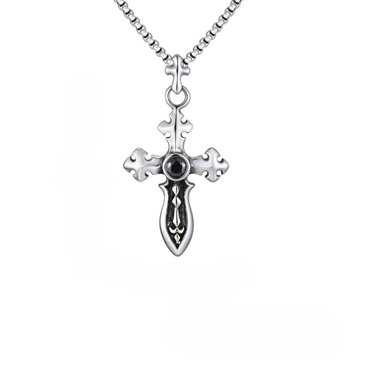 Planderful Retro Zircon Cross Sword Necklace Stainless Men