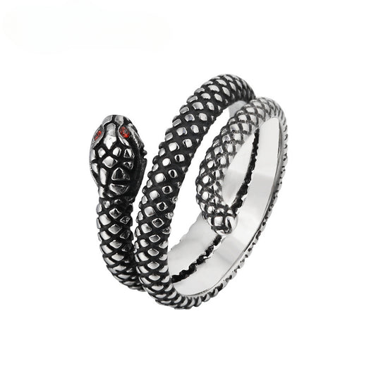 Red Eye Zircon Python Snake Titanium Steel Ring for Men