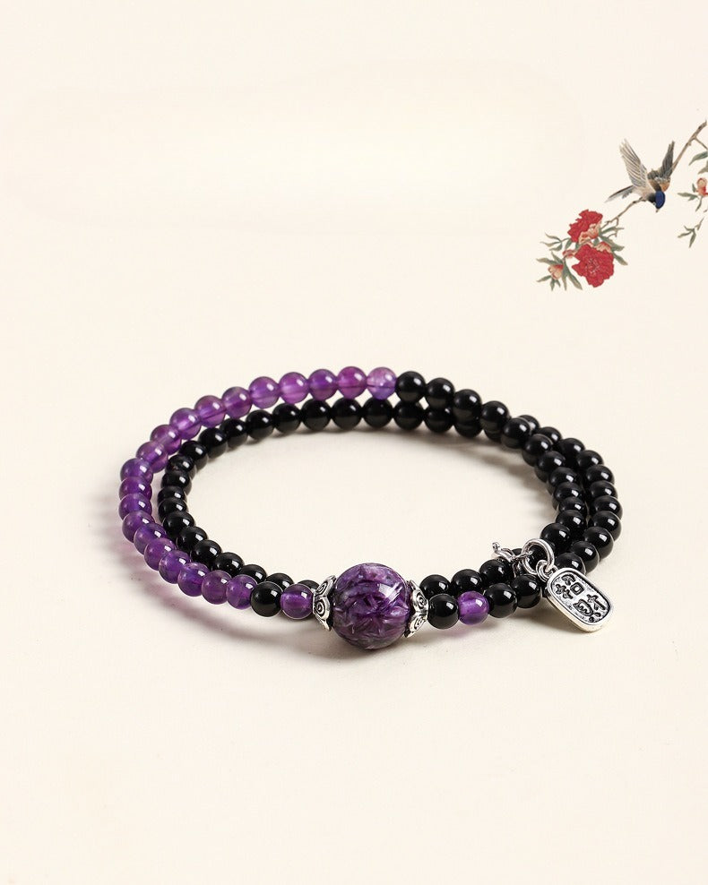 Amethyst Obsidian Crystal Dragon Bracelet