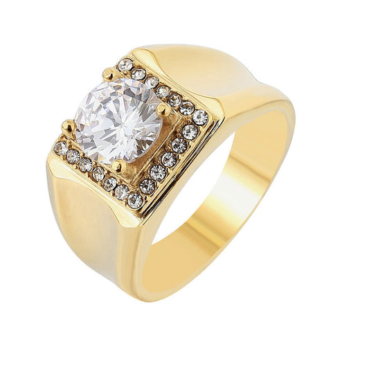 Stylish Zircon Titanium Steel Ring for Men's Wedding