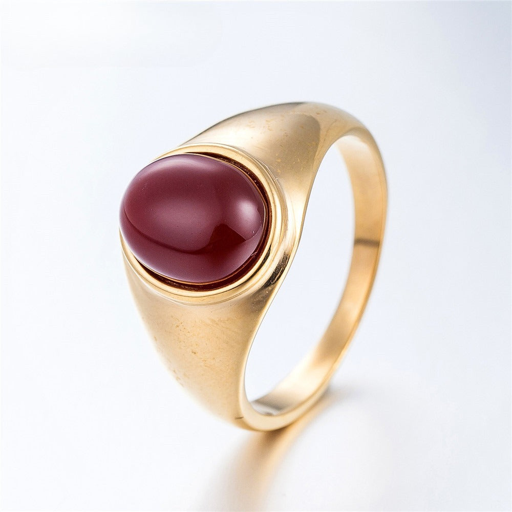 Planderful Gold Plated Stone Titanium Steel Ring For Women And Unisex Statement Jewelry Size 7 8 9 10 11