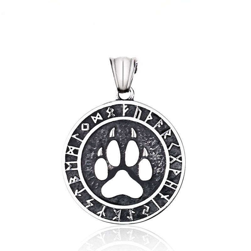 Titanium Steel Bear Paw Rune Pendant for Men - Viking Inspired Wholesale Jewelry