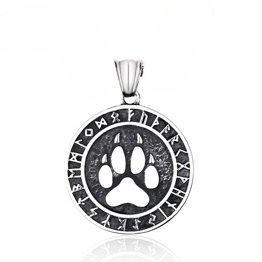 Titanium Steel Bear Paw Rune Pendant for Men - Viking Inspired Wholesale Jewelry