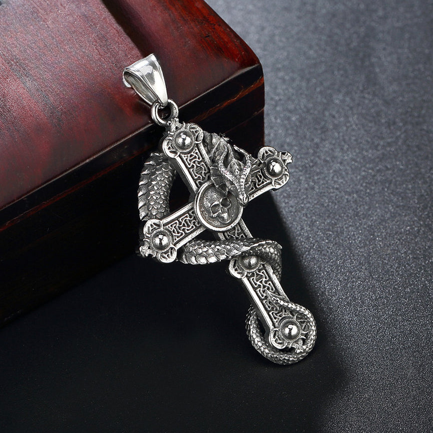 Halloween Dragon Skull Cross Titanium steel Pendant for Men