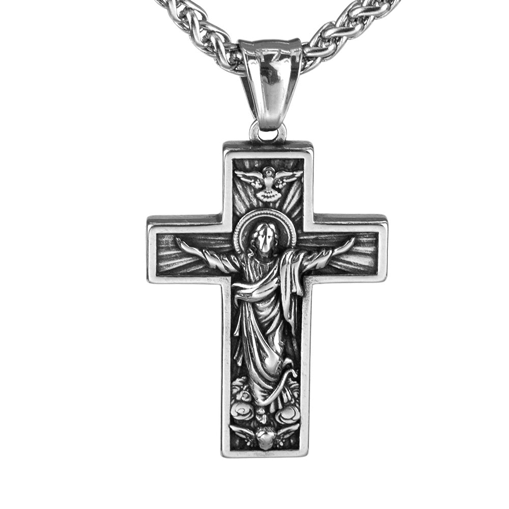 Planderful Mens Cross Pendant Necklace Stainless Steel Bold