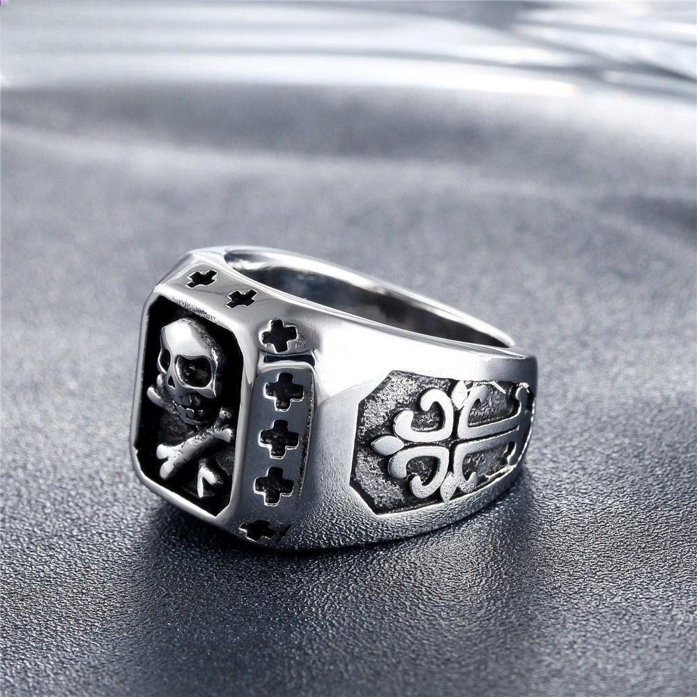 Skull Cross Titanium Steel Ring