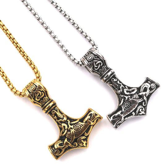 Viking Thor Hammer Necklace - Norse Legacy Collection Stainless Steel Pendant for Men
