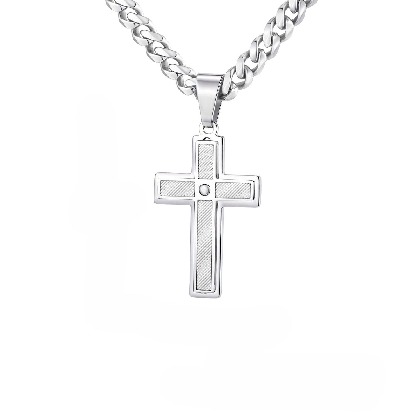 Planderful Stainless Steel Cross Pendant For Men Rhinestone