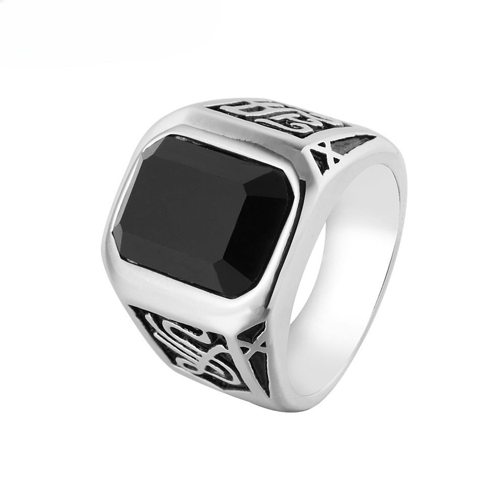 Planderful Titanium Steel Ring For Men Unisex Retro Black Stone Protection Statement Everyday Genie