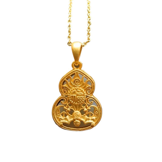 White Hetian Jade Gourd Pendant — No Chain