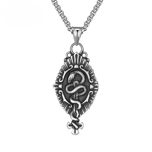 Steel Necklace – Vintage Oxidized Black Snake Pendant For Men Everyday Wear Statement Accessory