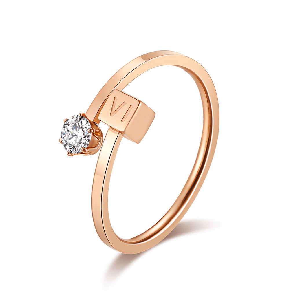 Japanese And Korean Ing Style Rose Gold Zircon Women's Ring