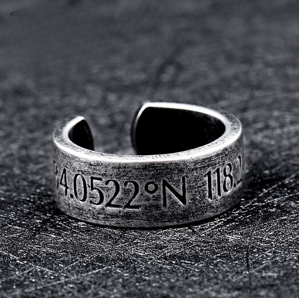 Customizable Titanium Steel Couples Ring with Latitude and Longitude Coordinates Design for Him and Her