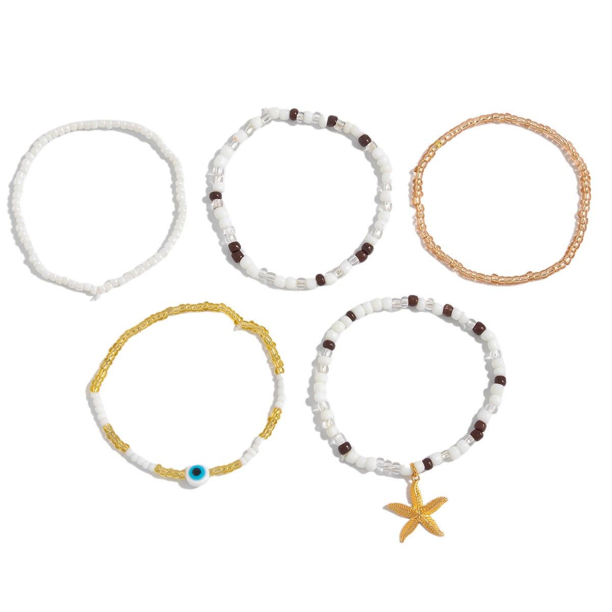 Devil'S Eye Colored Rice Bead Elastic Bracelet Bohemian Starfish Stacked With Beaded