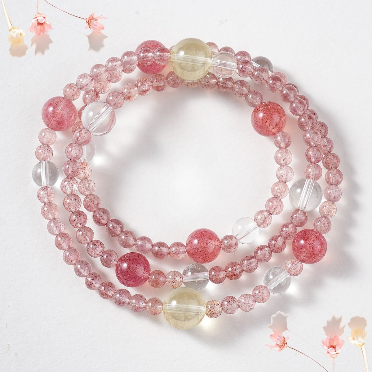 Strawberry Quartz Citrine Crystal Multi-Wrap Bracelet