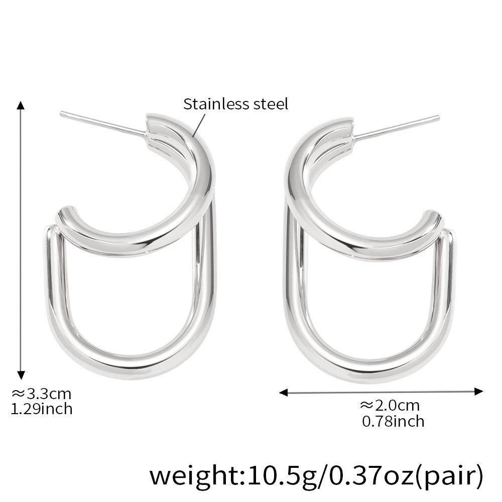 Planderful Ladies Genie Double Layer C Shaped Earrings 18K