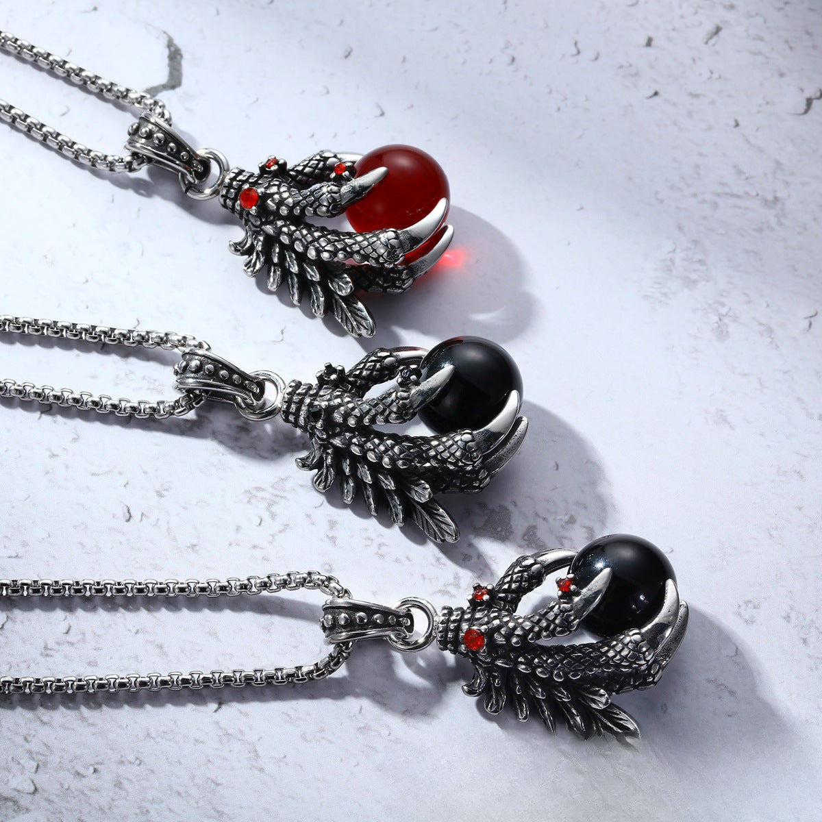 Titanium Steel Eagle Claw Round Bead Skull Hand Necklace for Men