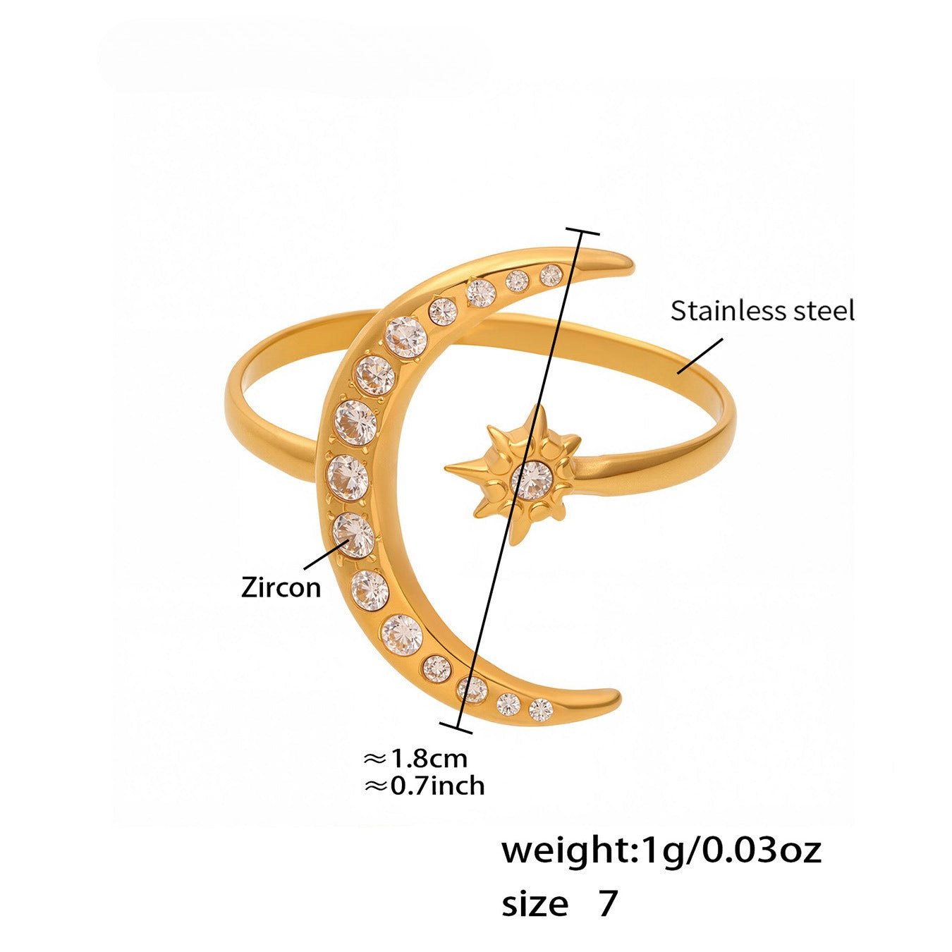 Planderful Everyday Genie Zircon Star Moon Ring For Women