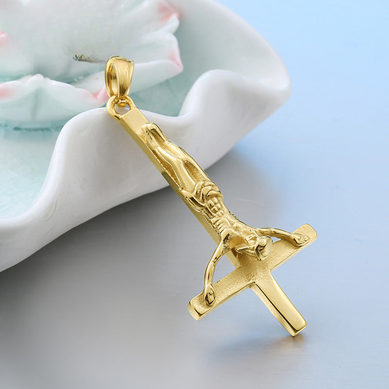 Men's Personalized Titanium Steel Inverted Cross Pendant - European and American Fashion Jewelry Wholesale