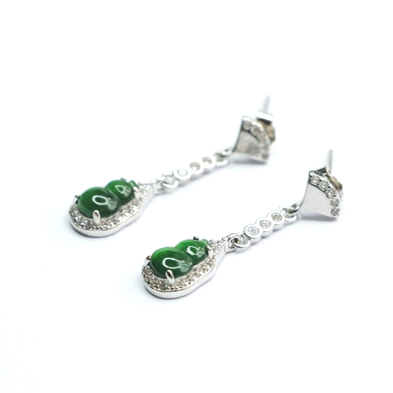Icy Green Jadeite Gourd 925 Silver Stud Earrings