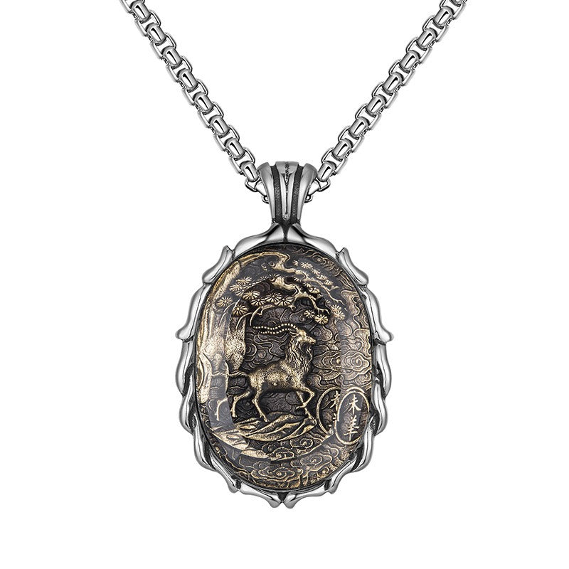 Steel Necklace - Vintage Zodiac Buddha Pendant For Everyday Style Gift For Him Or Her