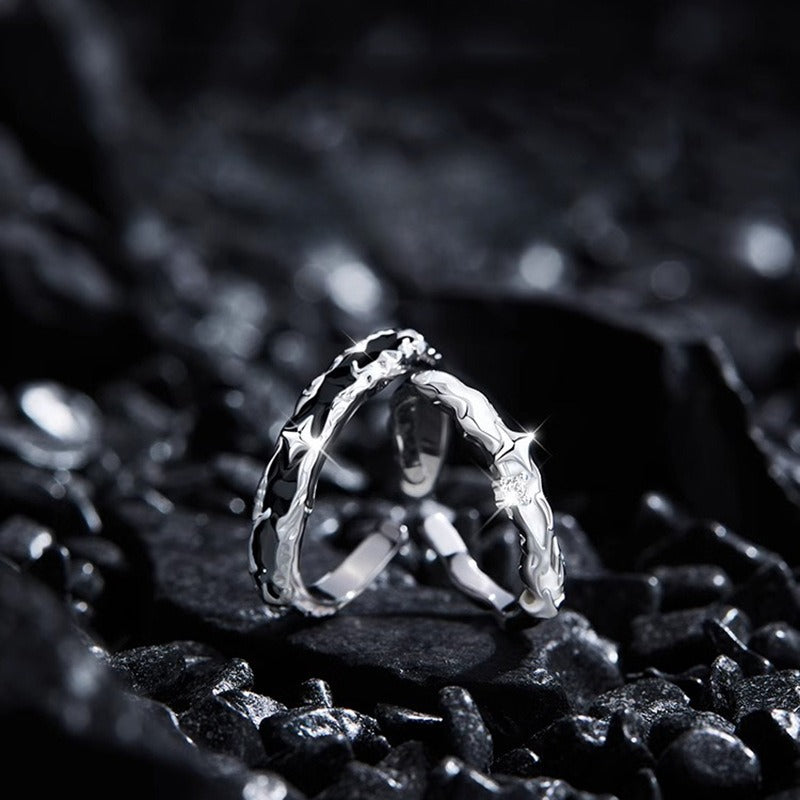 Planderful Galaxy Starlight Sterling Silver Couple Ring For Men And Women Adjustable Gift