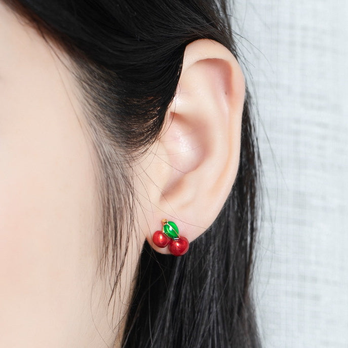 Cherry Sterling Silver Stud Earrings