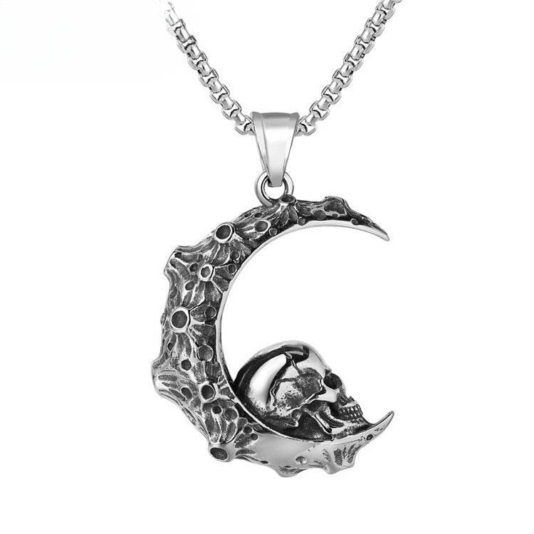 Crescent Skull Titanium Steel Pendant Necklace