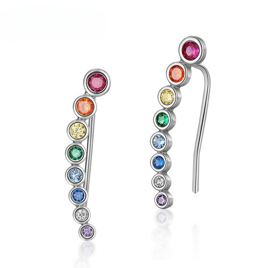Beading Rainbow Zircon Silver Hook Earrings