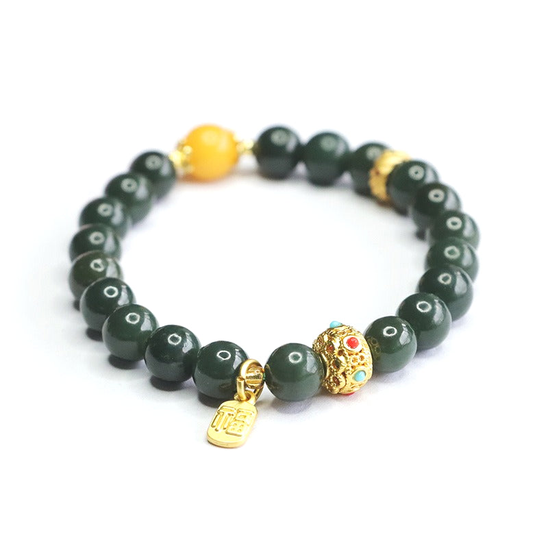Dark Taqing Hetian Jade Beeswax Bracelet
