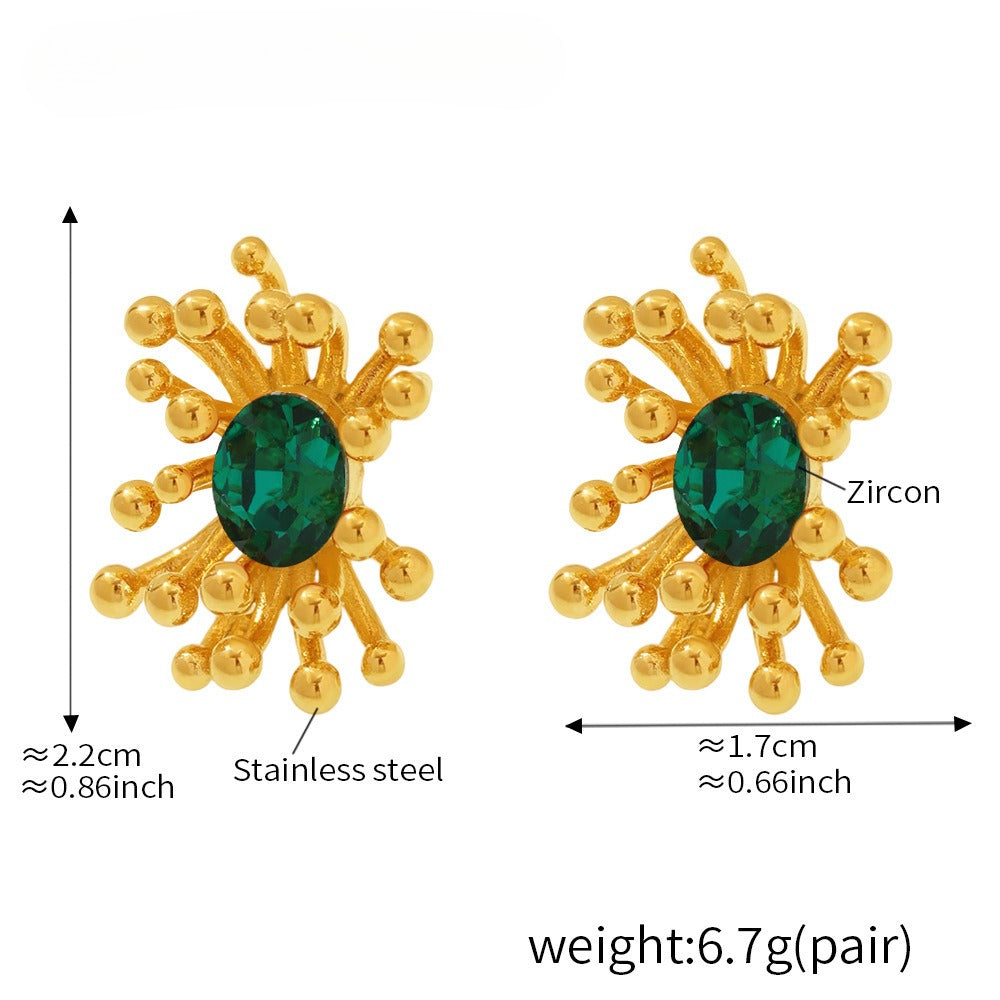 Planderful Stamen Zircon Opening Ring Stud Earrings For Her