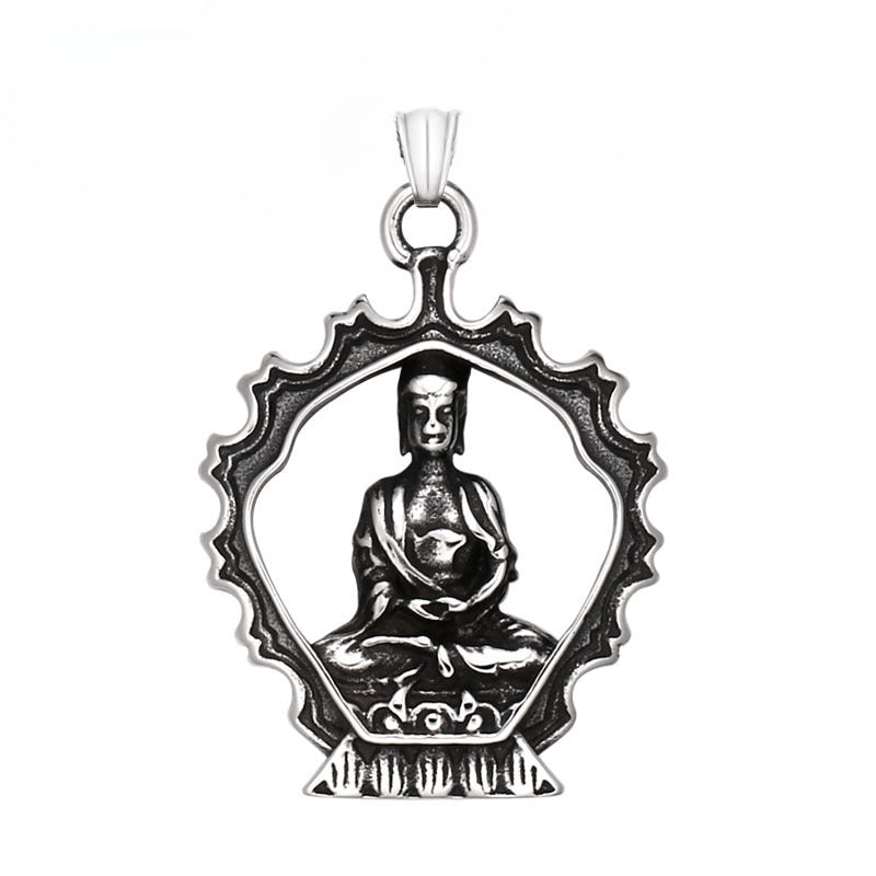 Retro Chinese-Inspired Vajra Pestle Buddha Pendant in Titanium Steel - Unique Stainless Steel Accessories for Men