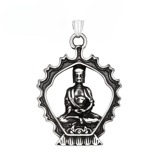 Retro Chinese-Inspired Vajra Pestle Buddha Pendant in Titanium Steel - Unique Stainless Steel Accessories for Men
