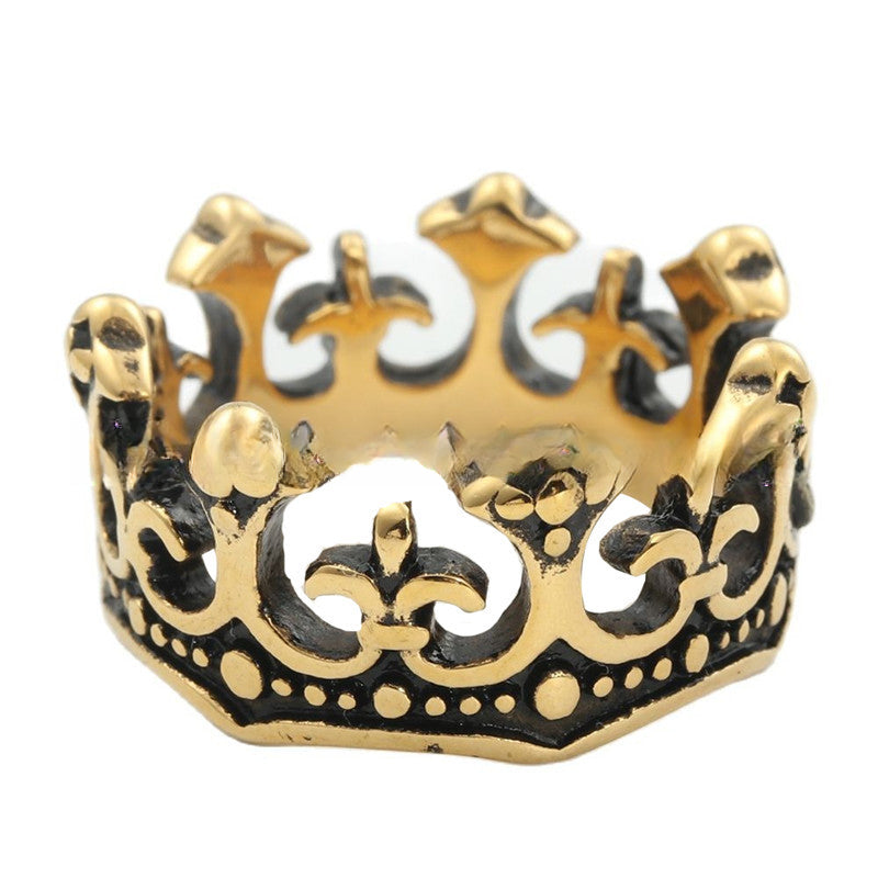 Titanium Steel Crown Ring for Men - Retro Trendy Stainless Steel Accessories from Planderful