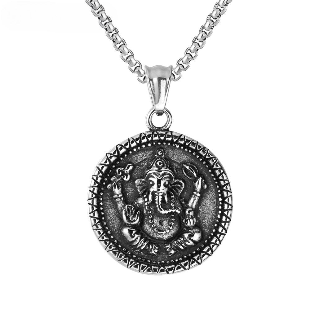 Planderful Thai Elephant Buddha Pendant Necklace Stainless Steel Unisex Spiritual Protection Jewelry