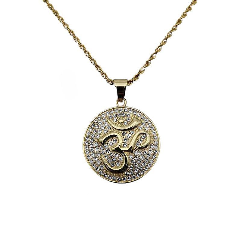 Planderful Hip Hop Jewelry Titanium Steel Gold Plated Zircon OM Pendant Necklace For Trendy Men And Women