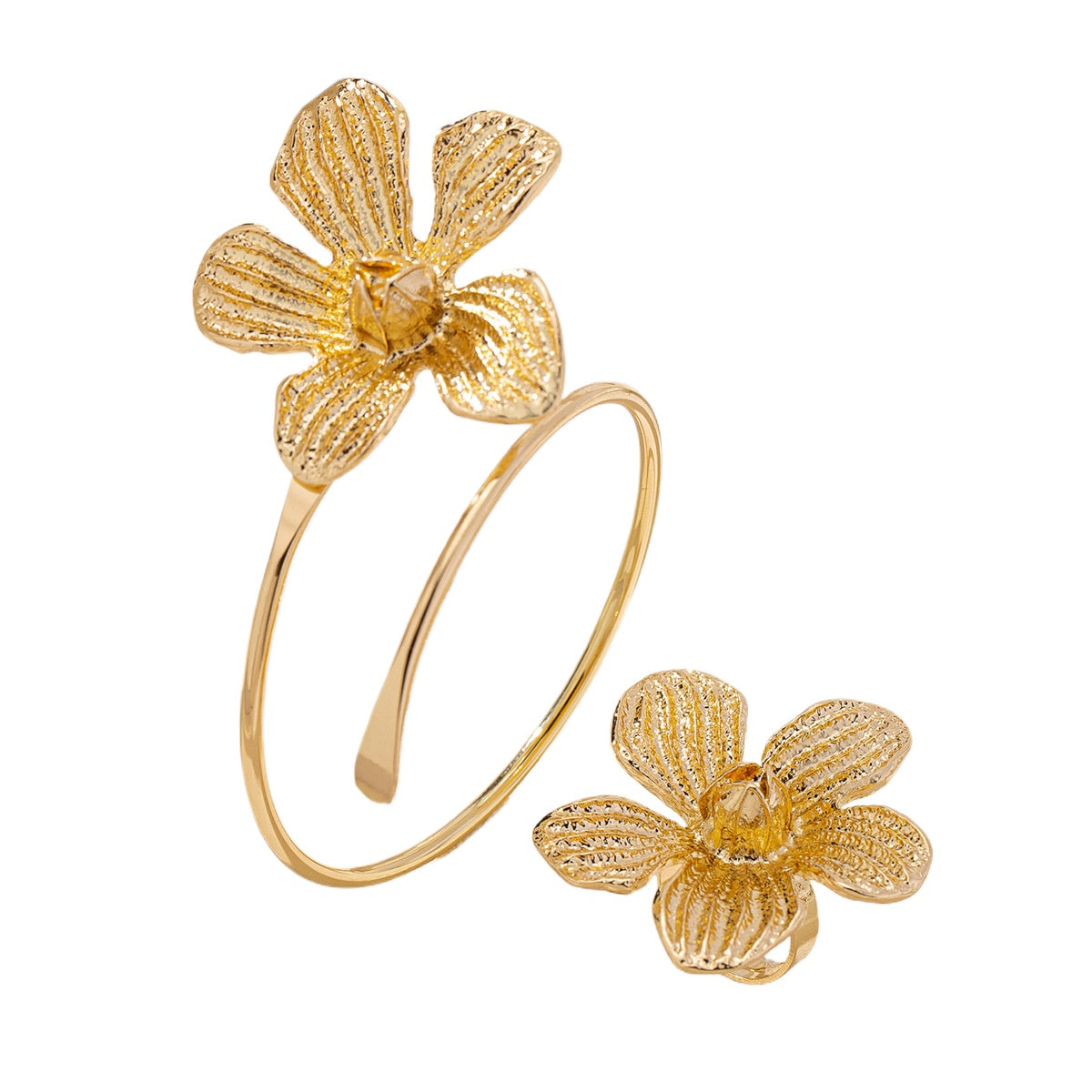 Metal Stud Flower Bracelet and Ring Set for Women by Planderful