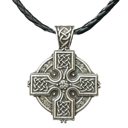 Viking Irish Cross Amulet Pendant with Solar-Powered Celtic Druid Necklace for Men