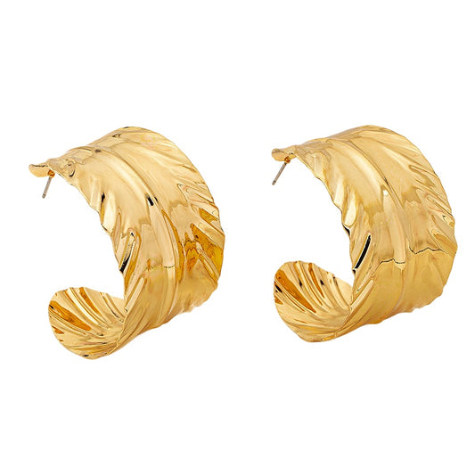 Planderful Vienna Verve Earrings – Exaggerated Metal C-Shaped Leaf Design