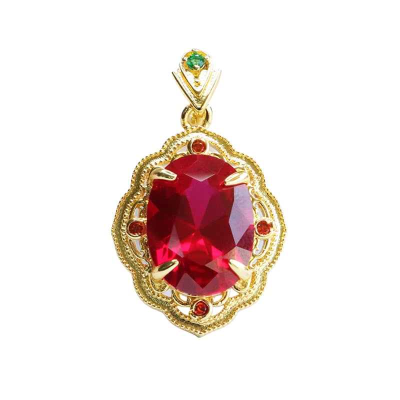 Lab-Grown Ruby Claw-Set Faceted Pendant — No Chain