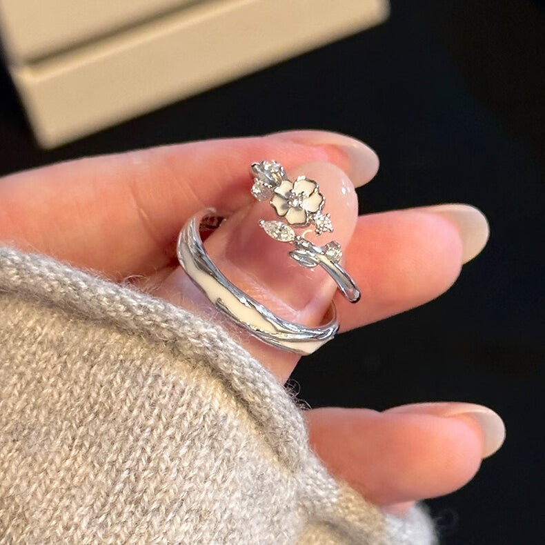 Planderful 925 Sterling Silver Luminous Camellia Ring For Couples Valentines Gift