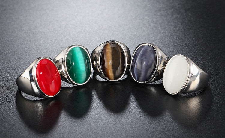 Planderful Oval Opal Ring Unisex Titanium Steel Durable Retro Style For Men And Women