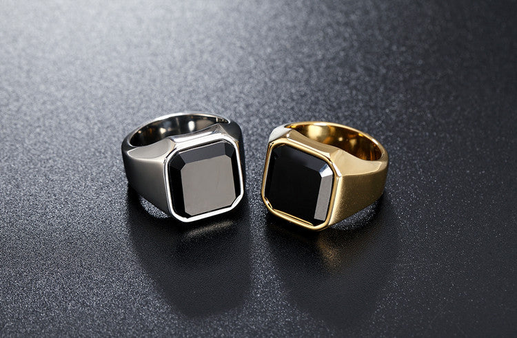 Black Agate Titanium Steel Ring for Men Unisex Protective Statement Planderful Everyday Genie
