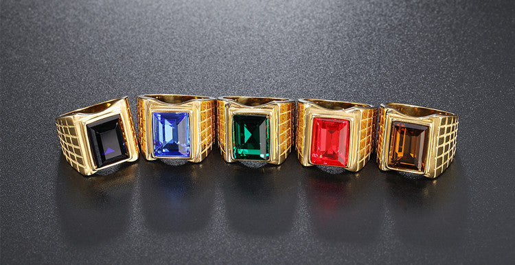 Gold Plated Zircon Ring Statement Unisex Titanium Steel Durable Retro Style Planderful Everyday Genie For Men Women