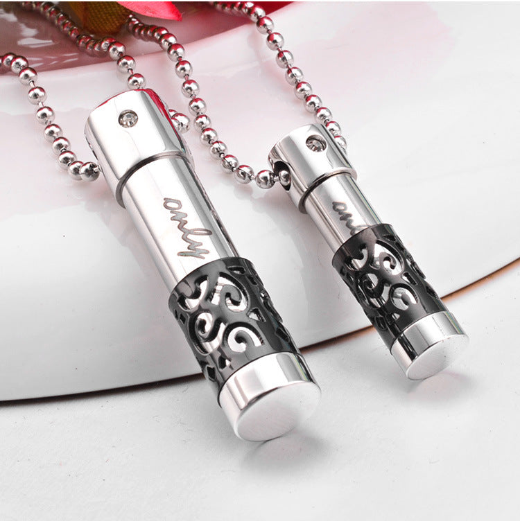 Titanium Steel Perfume Bottle Pendant Couple Necklace DZ122